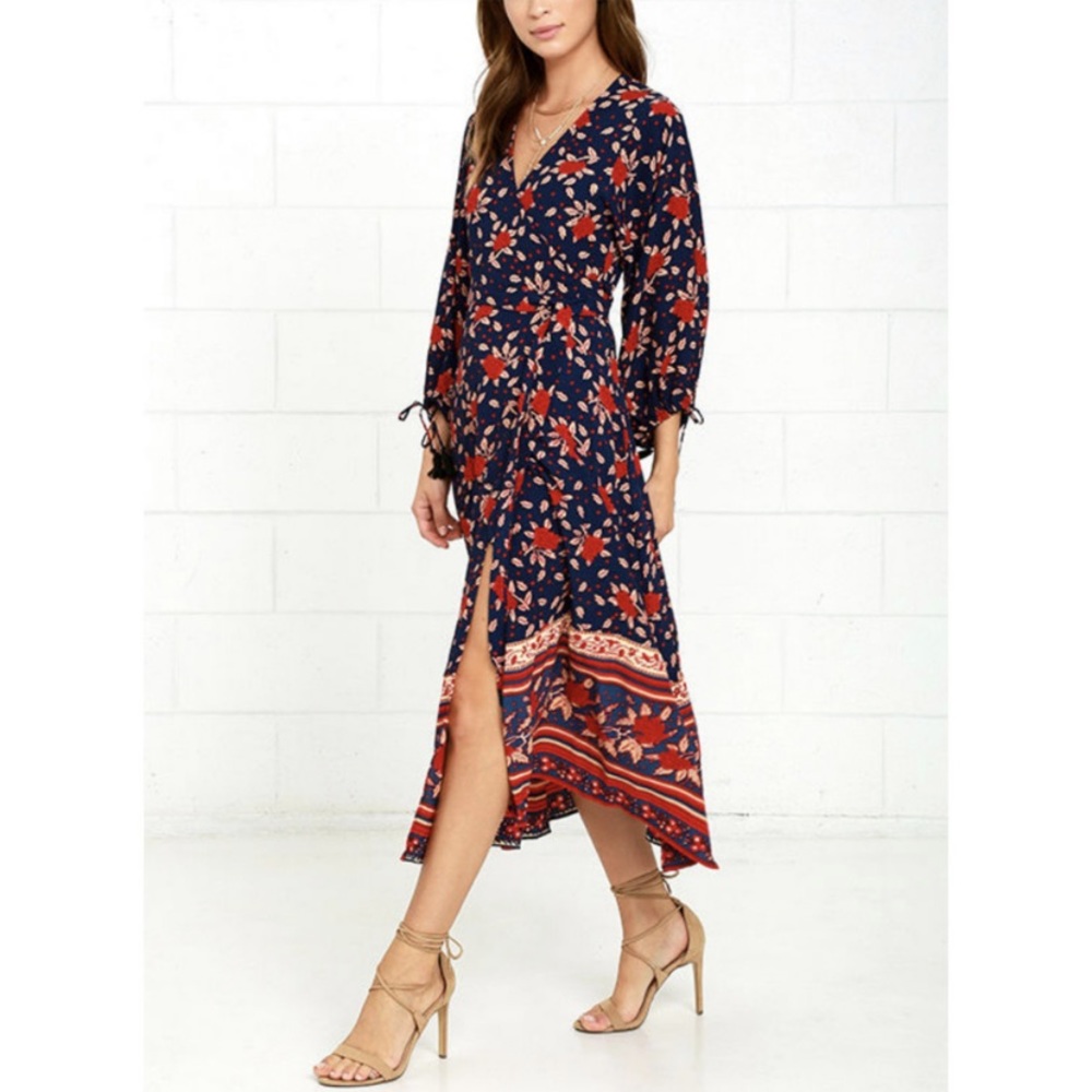 Faithfull the Brand Navy Rose garden maxi wrap S